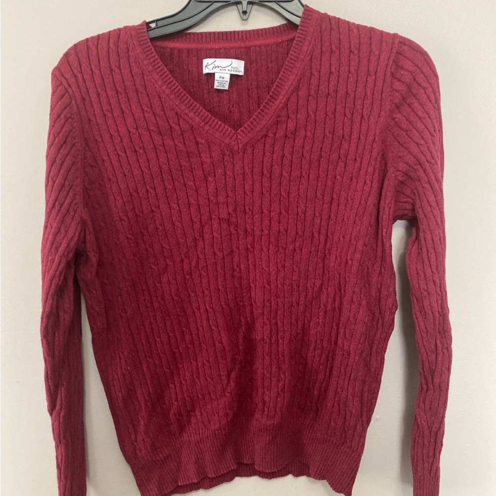 Kim Rogers Women's Burgundy V-Neck Sweater